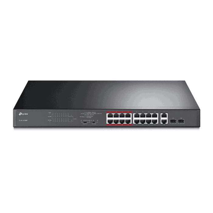 TP-Link TL-SL1218MP Switch PoE de 20 puertos, 16 puertos 10/100 Mbps y 2 puertos Gigabit SFP combo, Negro TP-Link TL-SL1218MP Switch PoE de 20 puertos, 16 puertos 10/100 Mbps y 2 puertos Gigabit SFP combo, Negro