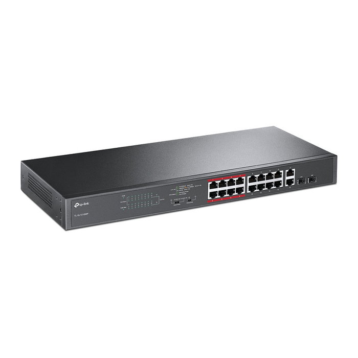 TP-Link TL-SL1218MP Switch PoE de 20 puertos, 16 puertos 10/100 Mbps y 2 puertos Gigabit SFP combo, Negro TP-Link TL-SL1218MP Switch PoE de 20 puertos, 16 puertos 10/100 Mbps y 2 puertos Gigabit SFP combo, Negro