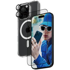 PanzerGlass Protection 3-en-1 para iPhone 16 Pro, Kit Vidrio Templado Anti-huellas y Resistente a Golpes/Rayones