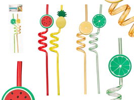 Leknes Set de 2 Pajitas Reutilizables de Frutas Surtidas - 27.5 x 4 x 3 cm, Colores Variados (Set de 48)