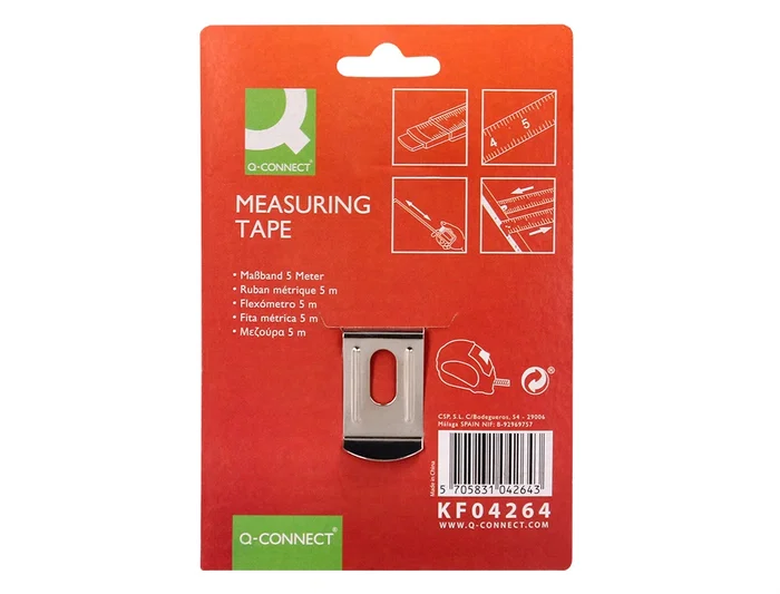 Q-connect Flexómetro con Freno y Material Antichoque, Ancho 19 mm, Longitud 5 m