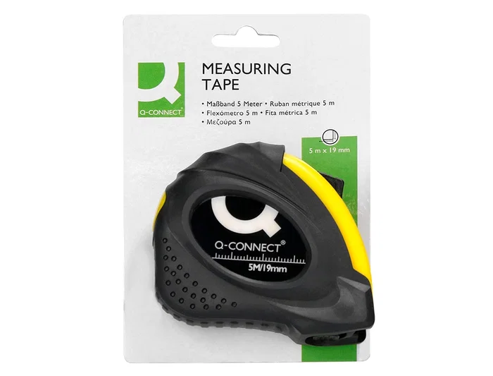 Q-connect Flexómetro con Freno y Material Antichoque, Ancho 19 mm, Longitud 5 m