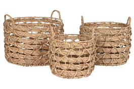 DKD Home Decor Set de 3 Cestas de Jacinto de Agua Natural