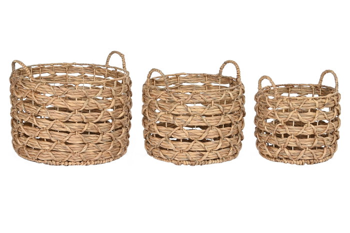 DKD Home Decor Set de 3 Cestas de Jacinto de Agua Natural