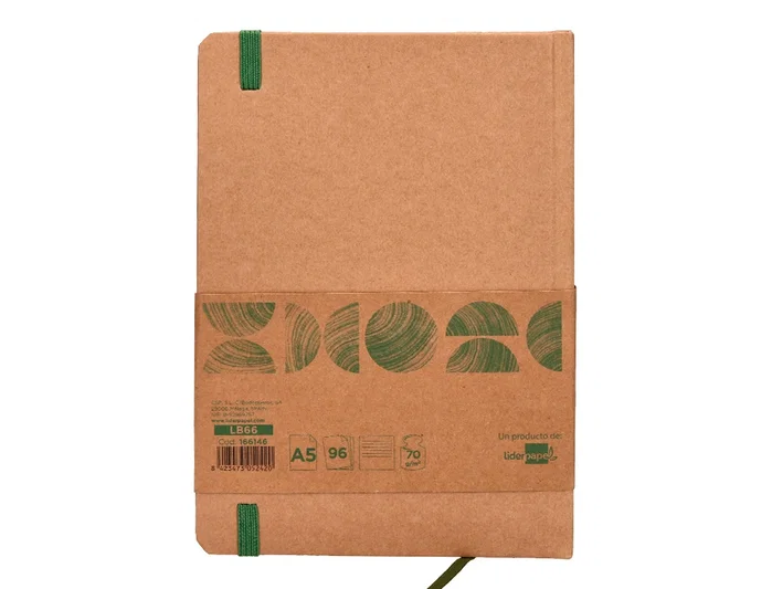 Liderpapel Libreta Ecouse A5 Reciclada 96 Hojas 70gr Rayado Horizontal con Gomilla y Marca Páginas