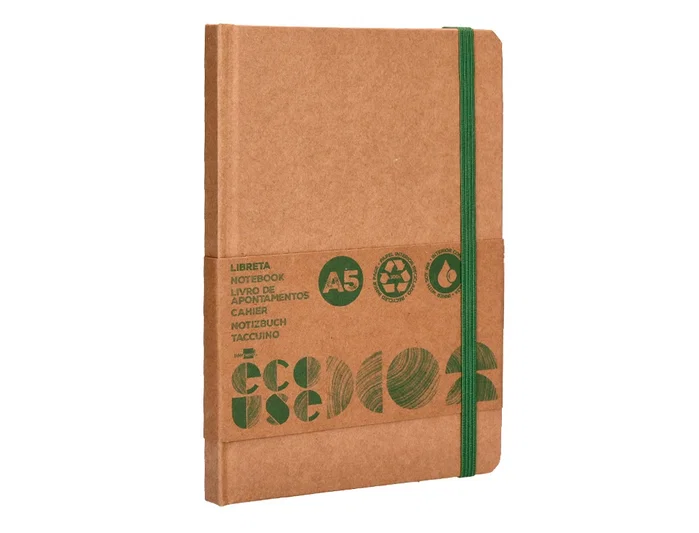 Liderpapel Libreta Ecouse A5 Reciclada 96 Hojas 70gr Rayado Horizontal con Gomilla y Marca Páginas