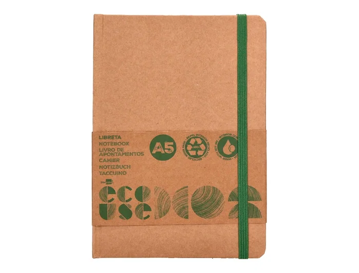 Liderpapel Libreta Ecouse A5 Reciclada 96 Hojas 70gr Rayado Horizontal con Gomilla y Marca Páginas