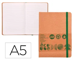 Liderpapel Libreta Ecouse A5 Reciclada 96 Hojas 70gr Rayado Horizontal con Gomilla y Marca Páginas