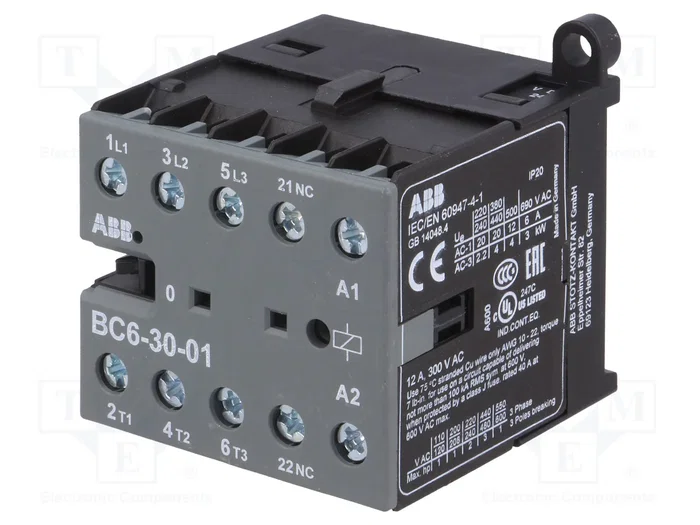 ABB BC6-30-01-01 Contactor 3-polar 9A 24VDC ABB BC6-30-01-01 Contactor 3-polar 9A 24VDC