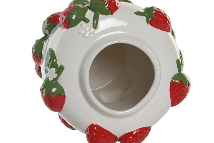 DKD Home Decor Jarrón Cerámica Blanco Rojo Fresas 17.5 x 20.5 x 18 cm (2 Unidades)