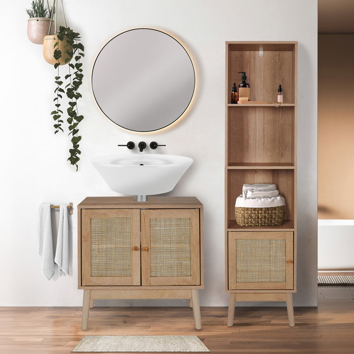 Home Deco Factory Mueble Lavabo Bali 60x30 Colección Natural Madera y Ratán Altura 70