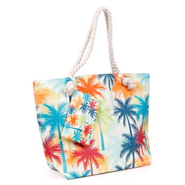 PUCKATOR Bolsa de Playa con Neceser Palmeras 37x53x15 cm en Algodón y Poliéster, Cierre Cremallera Metalico
