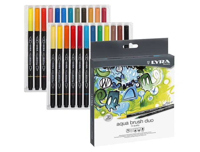 Lyra Rotulador Aqua Brush Duo Caja de 24 Colores con Punta Pincel y Punta Fina para Artistas y Diseñadores Lyra Rotulador Aqua Brush Duo Caja de 24 Colores con Punta Pincel y Punta Fina para Artistas y Diseñadores
