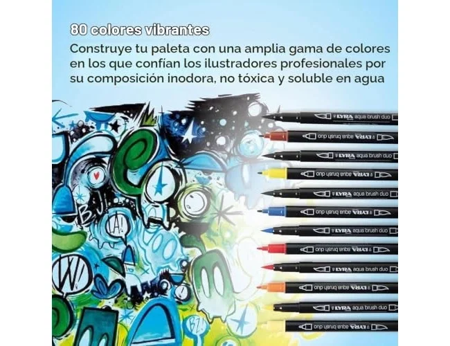 Lyra Aqua Brush Duo Caja de 24 Colores con Punta Pincel y Punta Fina