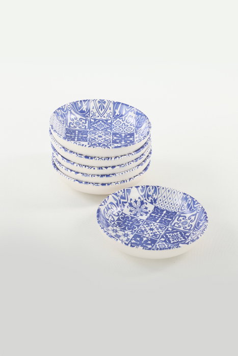 Hermia ST489006F022AD58J00MAYD100 Juego de platos salsera, 13 x 13 x 3.1 cm, Cerámica, Blanco y Azul Oscuro