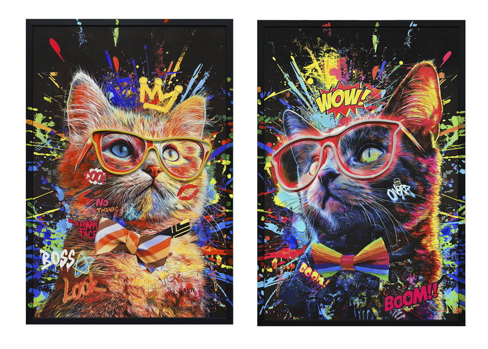 DKD Home Decor Cuadro Loft DKD Home Decor con Luz LED - Tema Gato Multicolor Negro - 63x93 cm