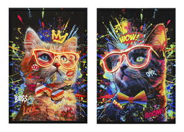 DKD Home Decor Cuadro Loft DKD Home Decor con Luz LED - Tema Gato Multicolor Negro - 63x93 cm