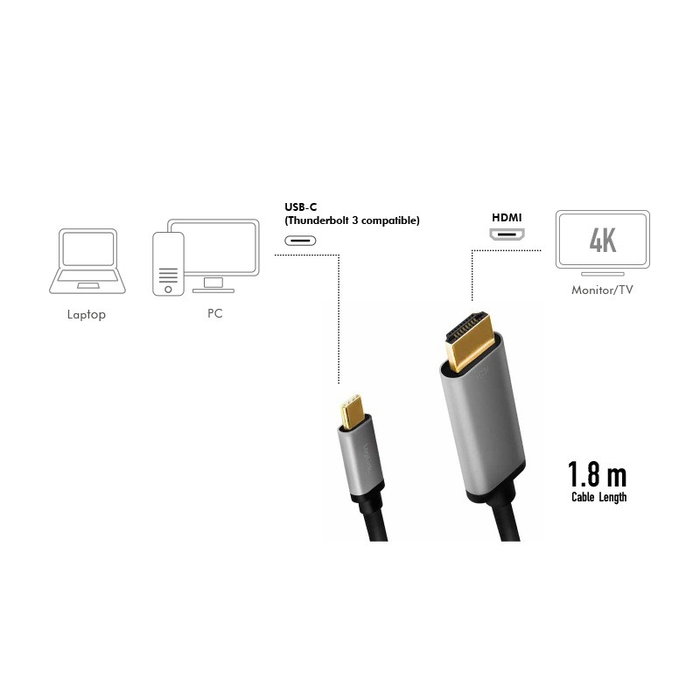 LogiLink Cable USB-C 3.2 Gen1 a HDMI, 4K, Aluminio, 1,8 m