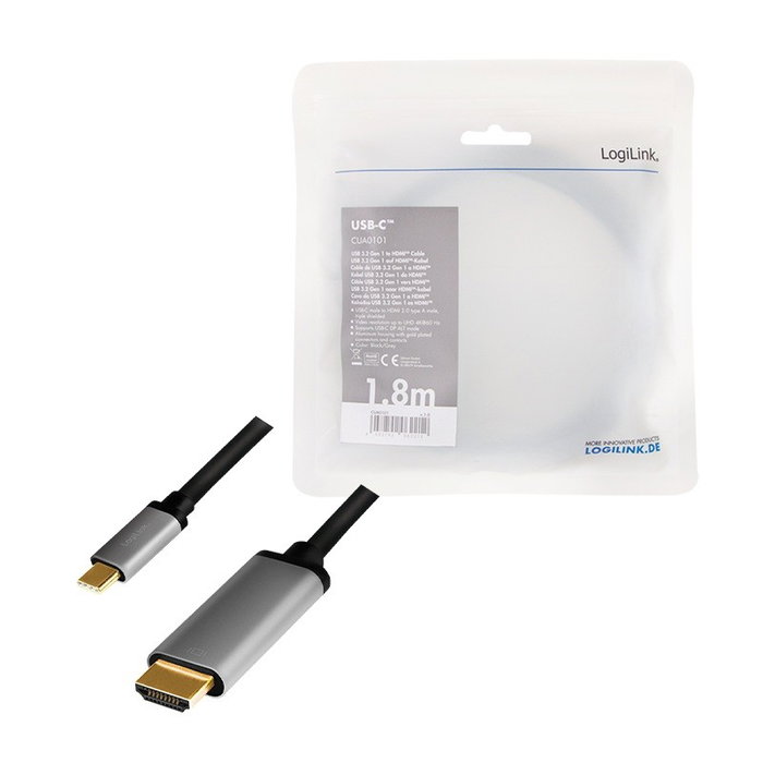 LogiLink Cable USB-C 3.2 Gen1 a HDMI, 4K, Aluminio, 1,8 m
