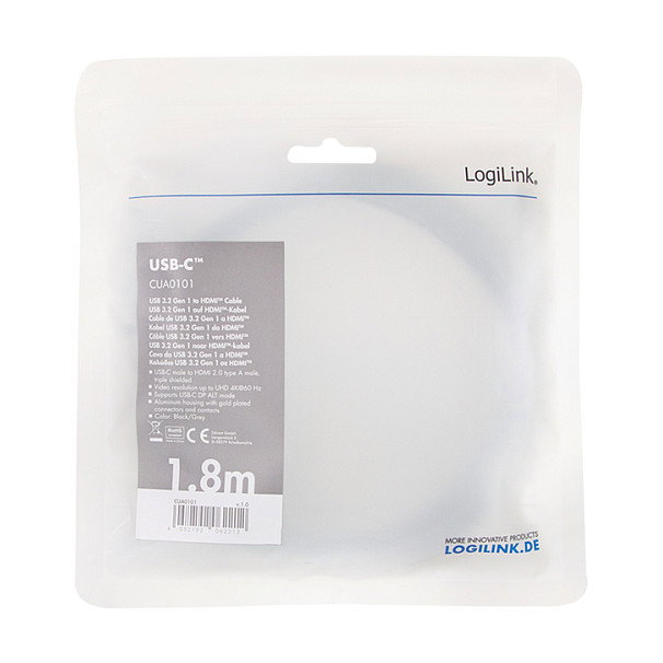 LogiLink Cable USB-C 3.2 Gen1 a HDMI 4K, Aluminio, 1,8 m de longitud