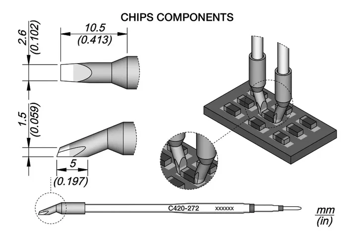 JBC TOOLS Pico tipo espátula de 2,6 mm para pinza caliente