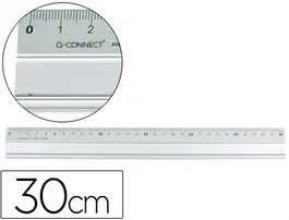 Q-connect Regla Metálica de Aluminio 30 cm con Base de Caucho para Mejor Sujeción Milimetrada Biselada en Funda