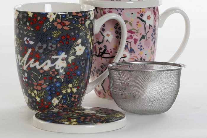 DKD Home Decor Set de 3 Tazas de Porcelana Liberty Multicolor 380ml
