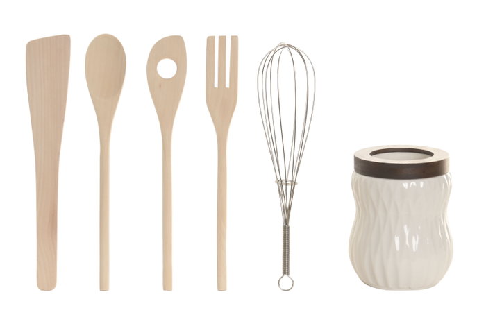 DKD Home Decor Set de 6 Utensilios de Porcelana y Bambú Mandala Pengjia 25