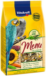 Vitakraft Menú Loro Premium 1kg: Mezcla de Semillas, Frutos Secos y Pipas de Girasol Enriquecida con Vitaminas y Miel para Loros