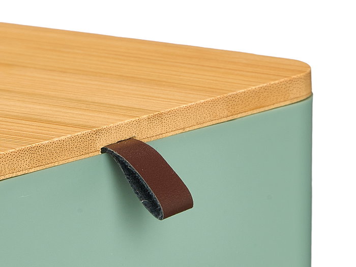 Berilo Organizador plástico con espejo y detalles de bambú, color verde, dimensiones 14x5.5x14 cm, espejo 12.5x12.5 cm (Set de 12)