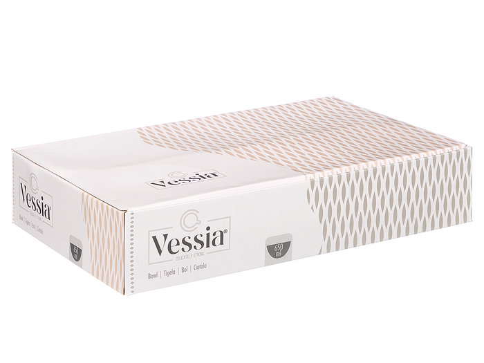 Vessia Bowl de Desayuno de Cerámica Surtido en 2 Colores Claros (Beige y Gris) 650 ml - 14.3 x 14.3 x 8.5 cm (Set de 24)