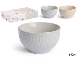 Vessia Bowl de Desayuno de Cerámica Surtido en 2 Colores Claros (Beige y Gris) 650 ml - 14.3 x 14.3 x 8.5 cm (Set de 24)