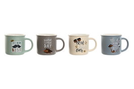 DKD Home Decor Set de Tazas Padre Surtido de 400ml en Porcelana y New Bone