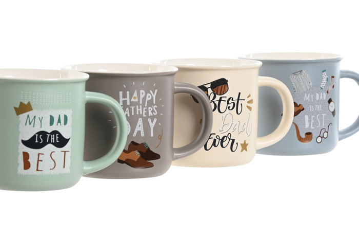 DKD Home Decor Set de Tazas Padre Surtido de 400ml en Porcelana y New Bone