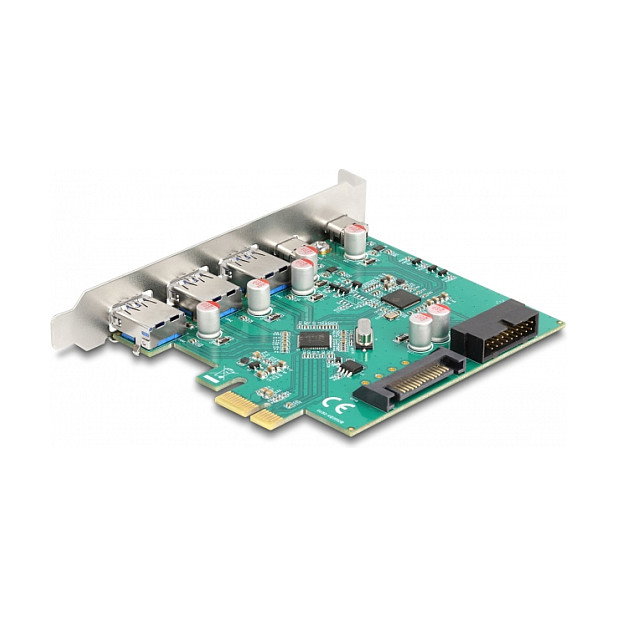DeLOCK Tarjeta PCI Express x1 USB 3.2 Gen 1 con 3 Puertos Tipo-A, 2 Puertos USB-C Externos y 1 Conector Interno de 19 Pines para PC