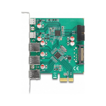 DeLOCK Tarjeta PCI Express x1 USB 3.2 Gen 1 con 3 Puertos Tipo-A, 2 Puertos USB-C Externos y 1 Conector Interno de 19 Pines para PC
