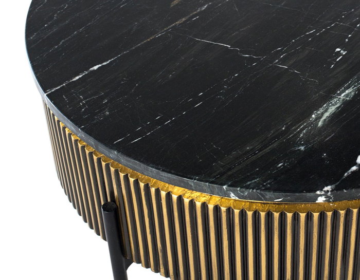 GINER Y COLOMER Mesa de Centro Madera de Mango con Tapa de Mármol Bronce y Negro 70x70x40 cm