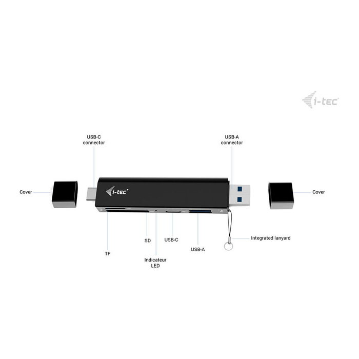 I-Tec Dongle USB-C / USB-A con ranuras SD y TF, 1x USB-A y 1x USB-C