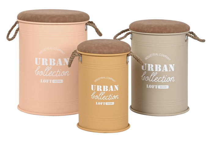 DKD Home Decor Caja Urban Set de 3 Piezas 40 x 55.5 x 40 cm Metal y Pu