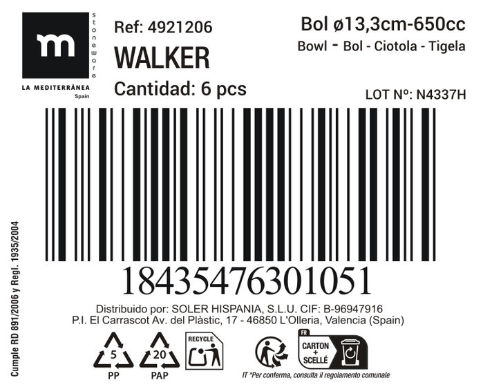 La Mediterranea Bol Walker 650cc ø13.2cm