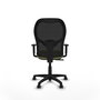 Silla de oficina Alocén con mecanismo Sincro tapizada con Tela color Verde oliva y malla color Negro. Equipada con lumbar 1D, Brazos 1D y Ruedas de parqué