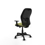 Silla de oficina Alocén con mecanismo Sincro tapizada con Tela color Verde oliva y malla color Negro. Equipada con lumbar 1D, Brazos 1D y Ruedas de parqué