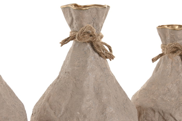 DKD Home Decor Set de 3 Jarrones de Metal y Cuerda Beige