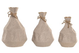 DKD Home Decor Set de 3 Jarrones de Metal y Cuerda Beige