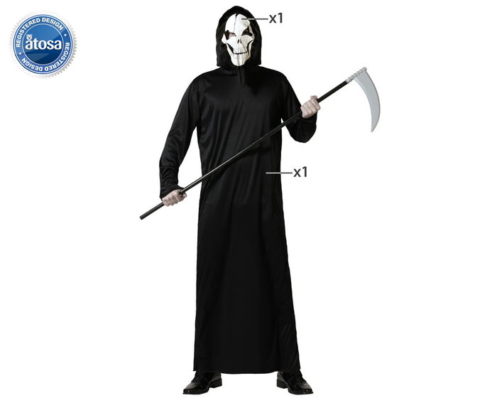 Disfraz Fantasma Halloween para Adulto Hombre con Máscara Calavérica y Túnica Negra Talla XS-S - Poliéster Disfraz Fantasma Halloween para Adulto Hombre con Máscara Calavérica y Túnica Negra Talla XS-S - Poliéster