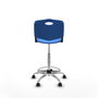 Taburete Robledo con mecanismo Giratorio de PVC color Azul. Equipado con Base cromada, Sin brazos y Ruedas de nailon 50 mm