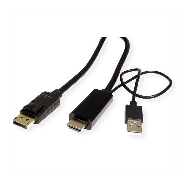 ROLINE Cable HDMI + USB Type-A a DisplayPort 1.2, 3 m