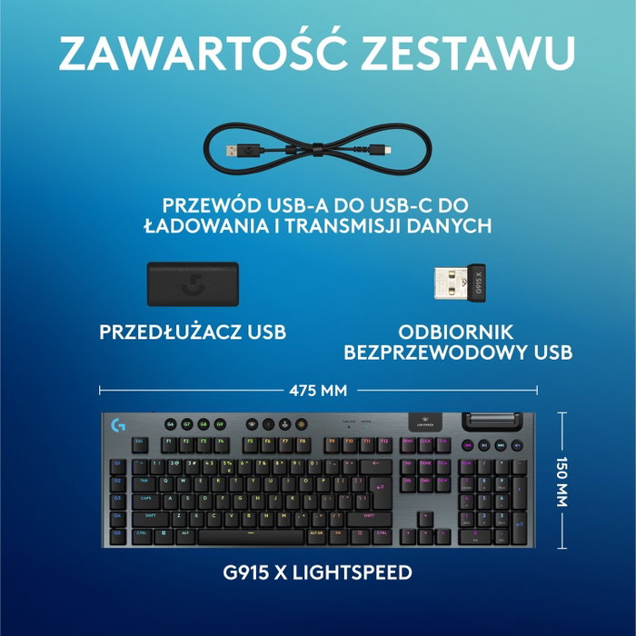 Logitech G915 X Tactile Teclado Inalámbrico Mecánico Gaming RGB Layout Polaco Negro