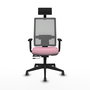 Silla de oficina Horna con mecanismo Sincro/Traslack tapizada con Tela color Rosa y malla color Gris. Equipada con lumbar 1D, Brazos 1D, Cabecero Fijo y Ruedas 65 mm parqué