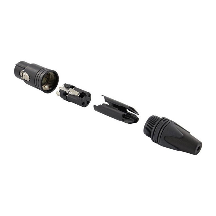EQUIP Conector XLR 3 Polos Hembra 147931, Negro, Metal/Plástico, Chapado en Oro, Conector Derecho, Certificado CE/RoHS